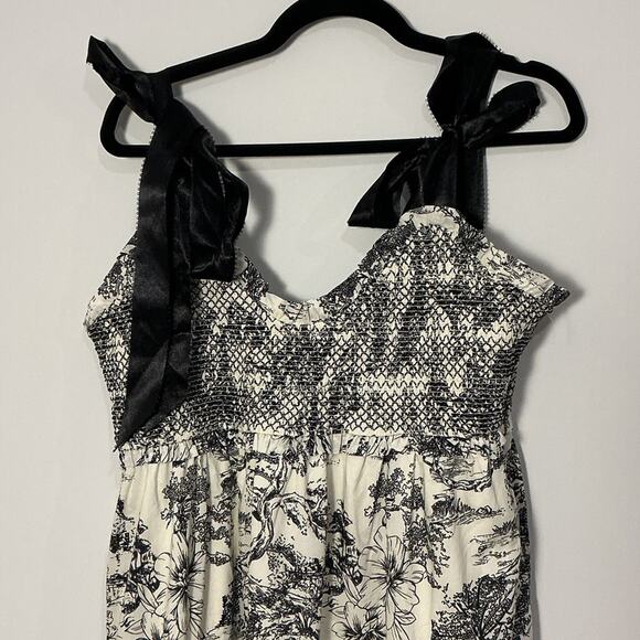 Davi & Dani Black Cream Toile Tiered Ribbon Shoulder Tie Maxi Dress Size Large - Picture 4 of 14